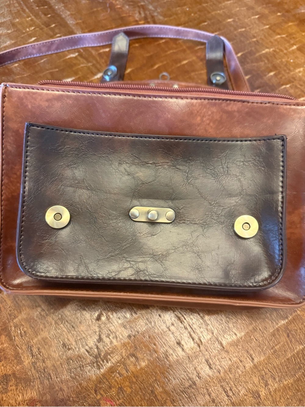 Leather Two-Tone Brown Crossbody Messenger Bag - Picture 9 of 9